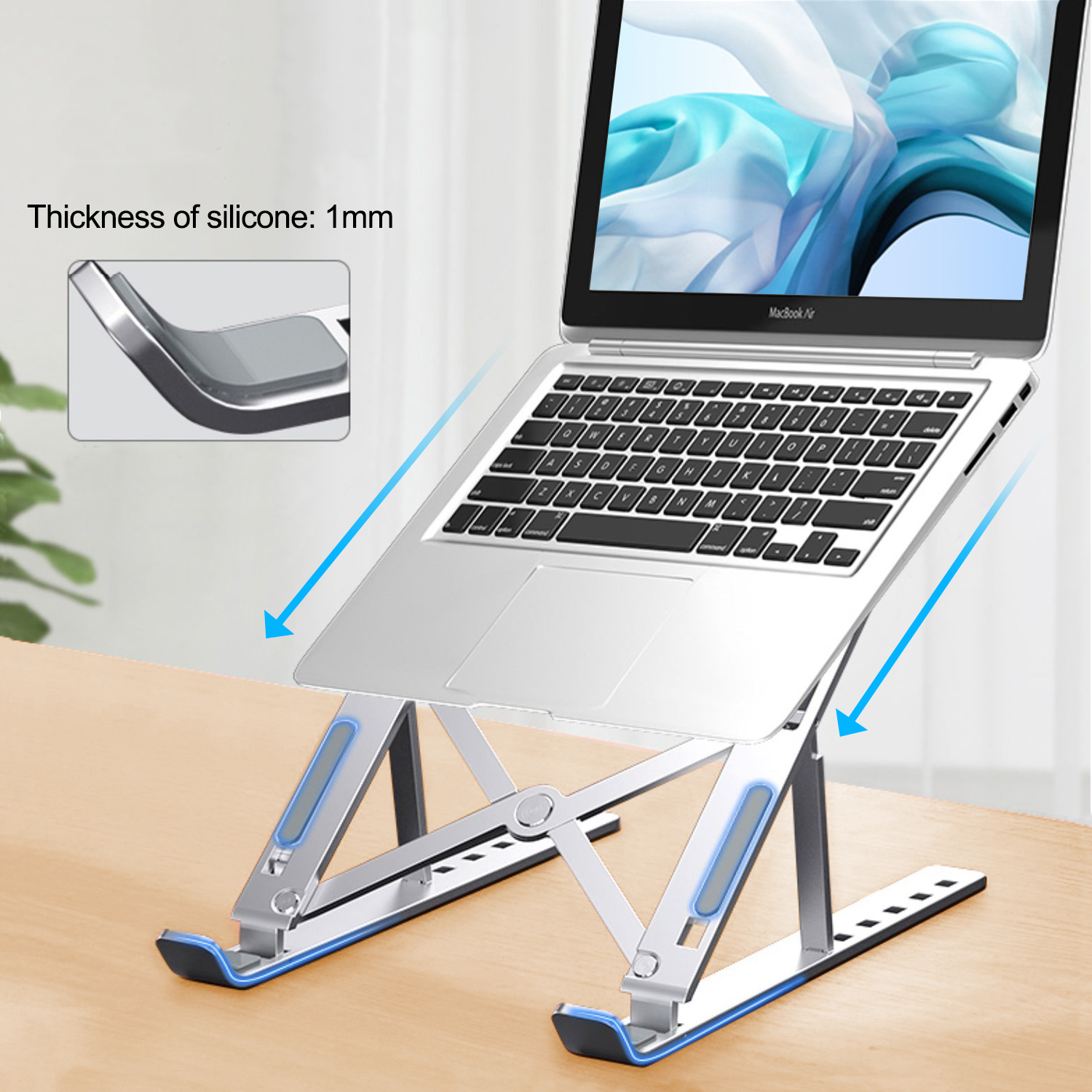 Miuzei Laptop Stand Adjustable Laptop Stand for Desk Silver Notebook Holder Stand Support MacBook Air Pro,HP,Lenovo More 8-15.6 Laptops & Tablet Laptop Riser Aluminum Foldable Computer Stand 